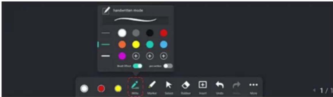 handwritten mode Brush Effect pen written Mints Marker Select Rubber Insert Undo Print Copy