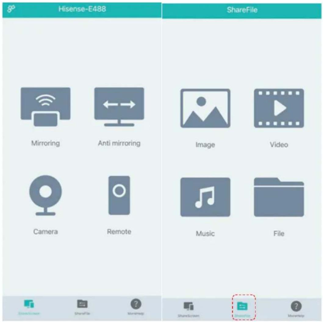 Hisense-E488 ShareFile Mirroring Anti mirroring Image Video Camera Remote Music File StreamScreen ShareFile MoveHelp ShareScreen ShareFile MoveHelp