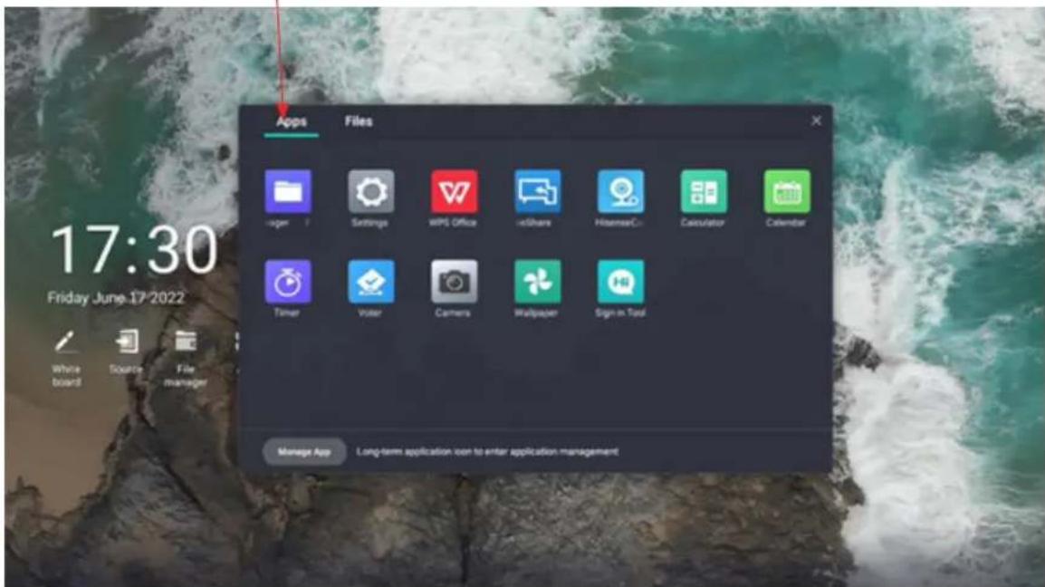 17:30 Friday June 17-2022 White board Source File manager Apps Files Images Settings WPS Office chatShare Histogram Calculator Calendar Timer Voter Camera Wallpaper Sign in Tool Manage App Long-term application user to enter application management