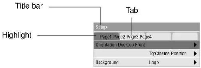 Title bar Tab Highlight Setup Page1 Page2 Page3 Page4 Orientation Desktop Front TopCinema Position Background Logo