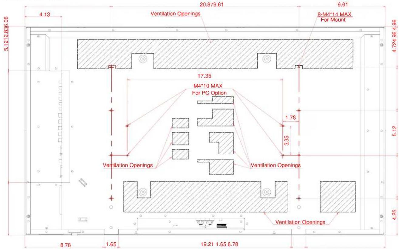 5.121 2.836.06 4.13 20.879.61 9.61 Ventilation Openings 8-M4*14 MAX For Mount 17.35 M4*10 MAX For PC Option 1.78 3.35 Ventilation Openings Ventilation Openings Ventilation Openings 4.724.96 4.96 5.12 8.78 1.65 19.21 1.65 8.78 4.25