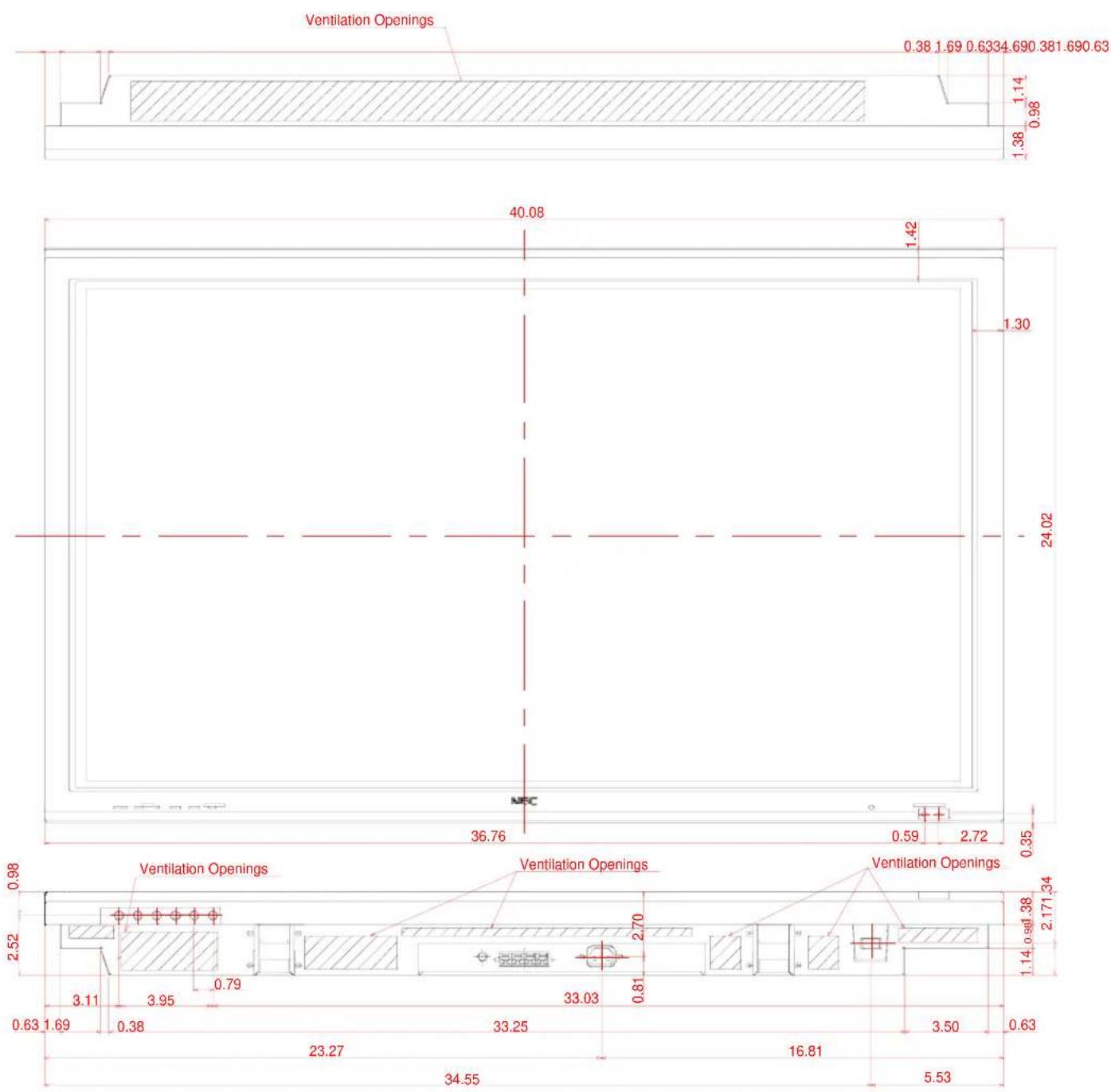 NEC PlasmaSync 42VR5 - Display dimensions - 1