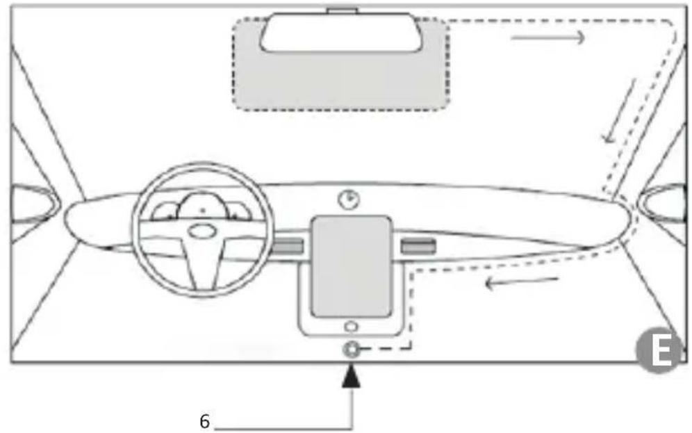 Diagram of a car interior showing steering wheel, dashboard, and directional arrows with numbered annotation '6'