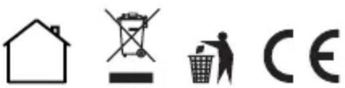 Image displaying four icons: a house, a crossed-out trash bin, a person in a basket, and a partial 'CE' symbol.