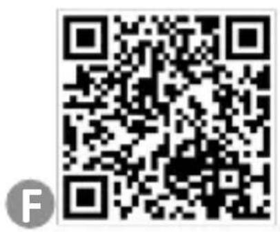 QR code image with a circular icon containing the letter 'F' in the bottom-left corner.