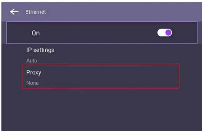 Ethernet On IP settings Auto Proxy None