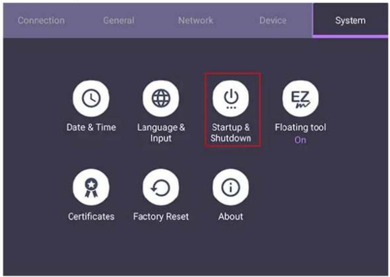 Connection General Network Device System Date & Time Language & Input Startup & Shutdown Floating tool On Certificates Factory Reset About