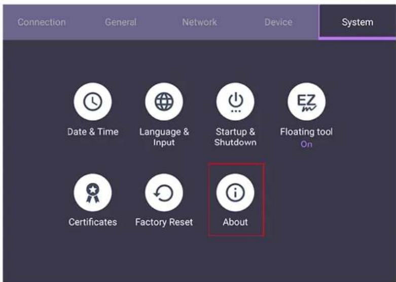 Connection General Network Device System Date & Time Language & Input Startup & Shutdown Floating tool On Certificates Factory Reset About
