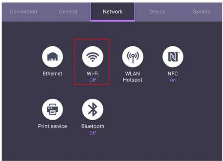 Connection General Network Device System Ethernet Wi-Fi Off WLAN Hotspot NFC On Print service Bluetooth Off