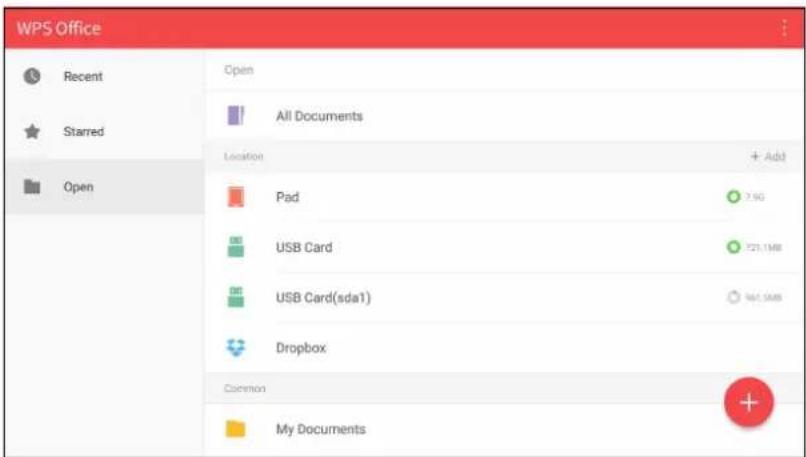 WPS Office Recent Starred Open Open All Documents Location Pad USB Card USB Card(sda1) Dropbox Common My Documents