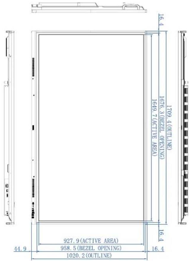 44.9 927.9 (ACTIVE AREA) 1020.2 (OUTLINE) 16.4 1709.4 (OUTLINE) 1676.3 (BEZEL OPENING) 1649.7 (ACTIVE AREA) 16.4
