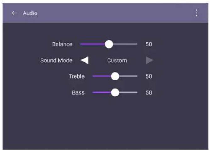 Audio Balance 50 Sound Mode Custom Treble 50 Bass 50