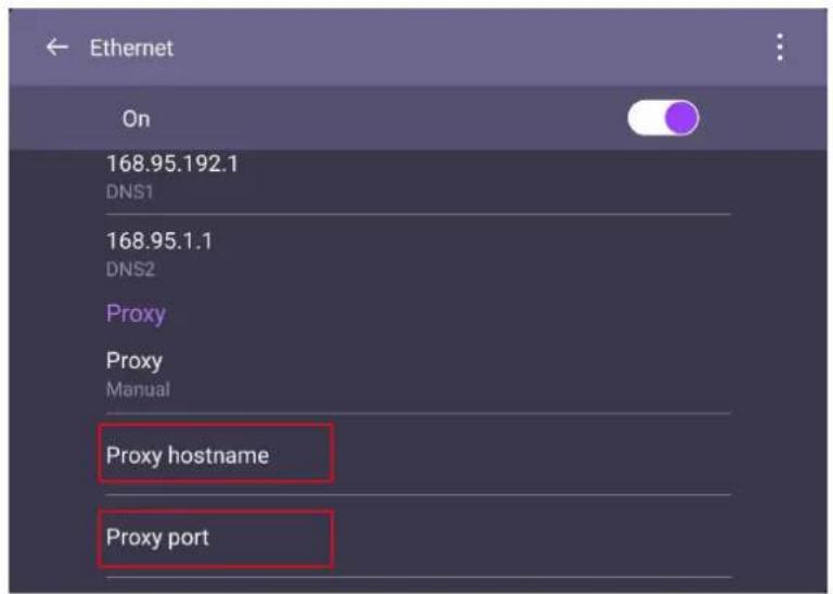 Ethernet On 168.95.192.1 DNS1 168.95.1.1 DNS2 Proxy Proxy Manual Proxy hostname Proxy port