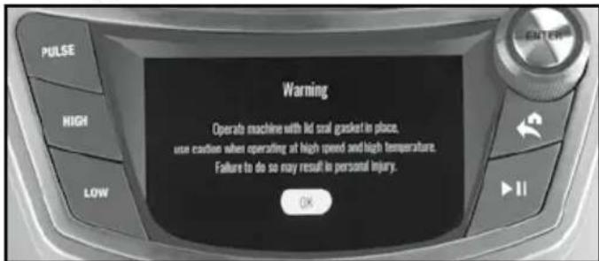 PULSE HIGH LOW Warning Operato machine with Id seal gasket in place, use caution when operating at high speed and high temperature. Failure to do so may result in personal injury. OK