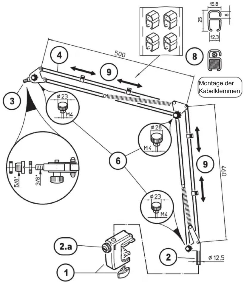 500 4 9 8 15,8 25 12,3 3 φ23 M4 6 φ28 M4 9 0,67 2.a 1 2 φ12,5 Montage der Kabelklemmen