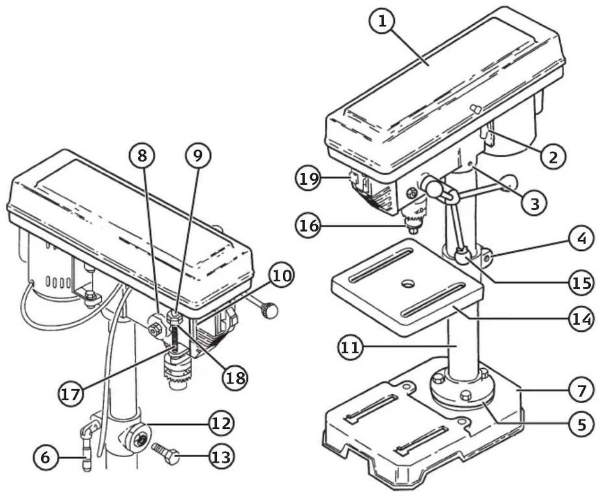 Technical diagram of a mechanical device with numbered parts for identification and assembly reference.
