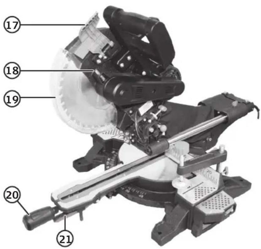 Labeled diagram of a cutting machine with numbered parts for identification