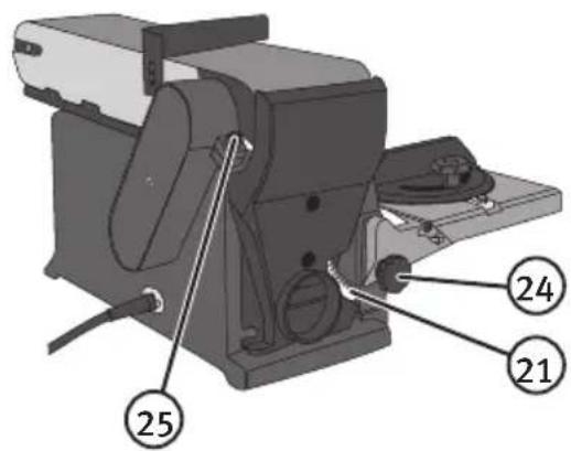 Technical diagram of a mechanical device with numbered components labeled 21, 24, and 25.