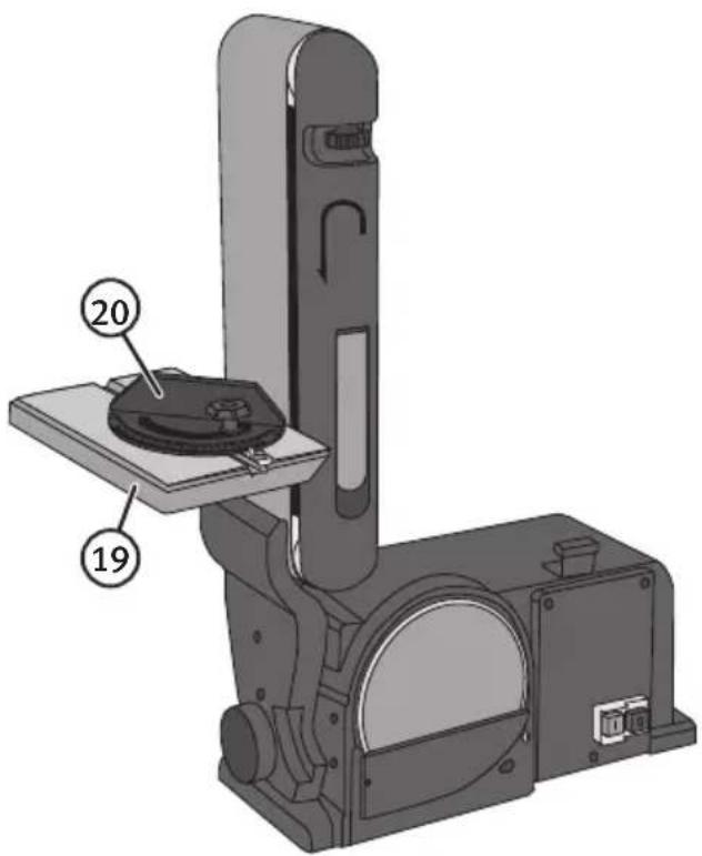 Technical diagram of a mechanical device with numbered components, likely an optical or mechanical assembly.