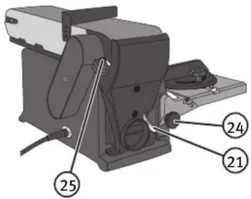 Technical diagram of a mechanical device with numbered components labeled 21, 24, and 25.