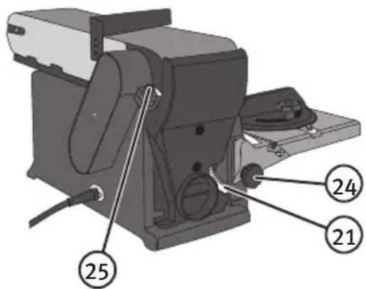 Technical diagram of a mechanical device with numbered components labeled 21, 24, and 25.