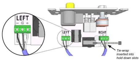 LEFT RIGHT Tie-wrap inserted into hold down slots