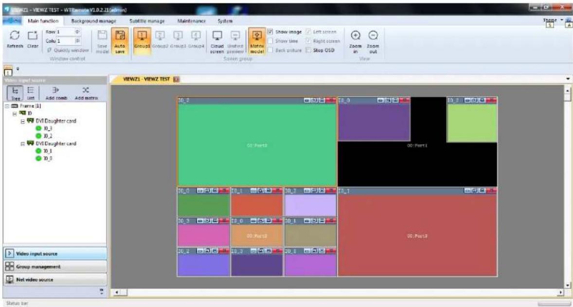 ANGL - VIEWZ TEST - W1Remote V1.0.2.21 (admin) Main function Background manage Subtitle manage Maintenance System Refresh Clear Row 1 Colu 1 Quickly window Window control Save model Auto save Group1 Group2 Group3 Group4 Cloud screen Untitled preview Market model Show image Show time Back picture Sto…
