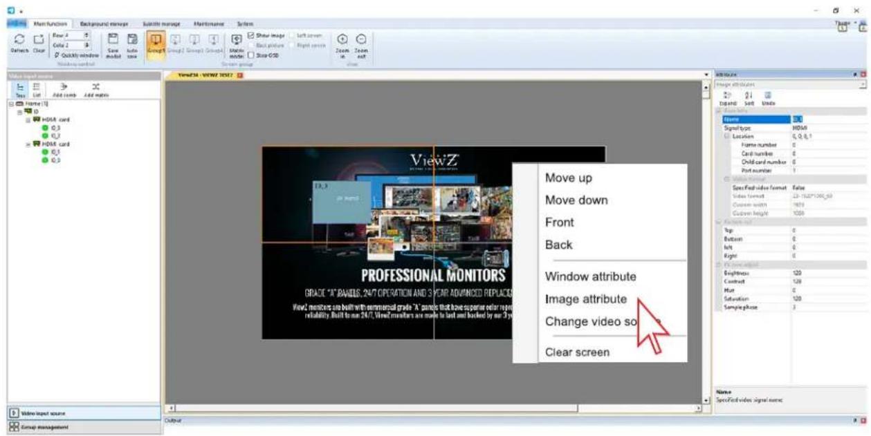 Move up Move down Front Back Window attribute Image attribute Change video so Clear screen