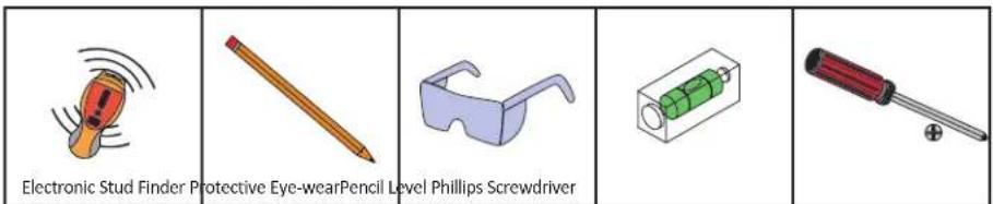 Electronic Stud Finder Protective Eye-wearPencil Level Phillips Screwdriver