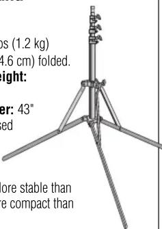 os (1.2 kg) 4.6 cm) folded. light: er: 43" ed more stable than the compact than
