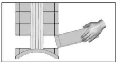 Diagram showing a hand interacting with a structural component (no text or symbols present)