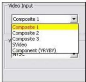 Video Input Composite 1 Composite 1 Composite 2 Composite 3 SVideo Component (YRYBY) NTSC