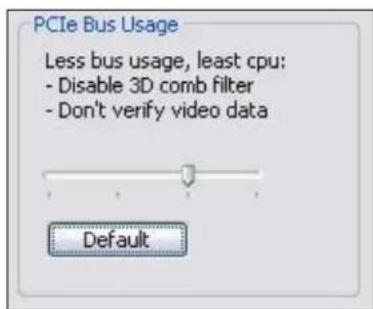 PCIe Bus Usage Less bus usage, least cpu: - Disable 3D comb filter - Don't verify video data Default