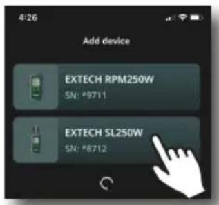 4:26 Add device EXTECH RPM250W SN: *9711 EXTECH SL250W SN: *8712