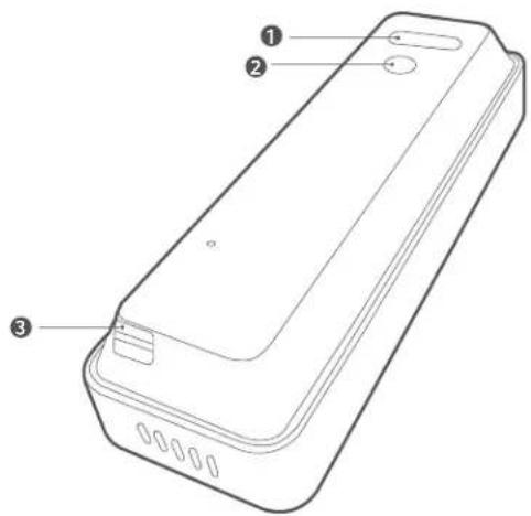 Diagram of a rectangular electronic device with labeled parts 1, 2, and 3