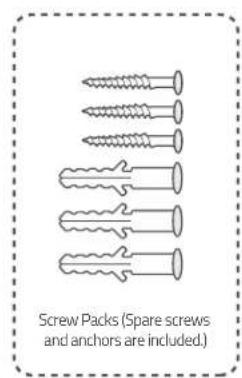 Screw Packs (Spare screws and anchors are included.)