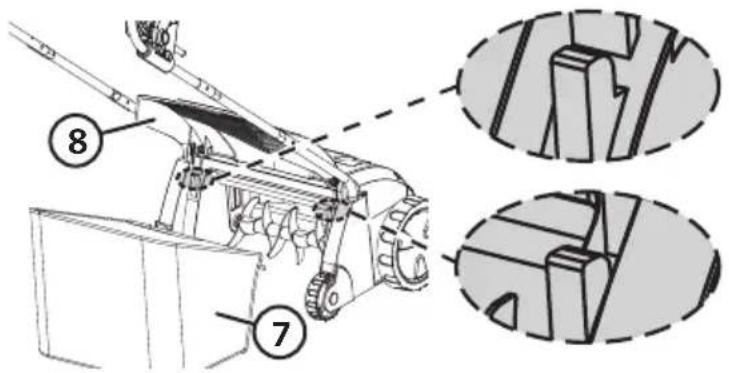 Technical diagram of a manual pump mechanism with labeled parts and cross-sectional views