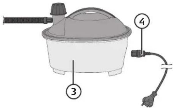 Diagram of a portable electric stove with labeled parts including a power plug, socket, and bulb
