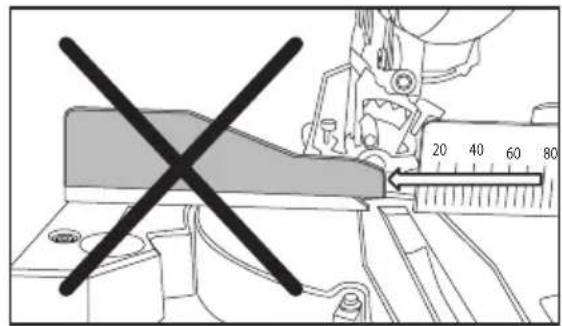 Diagram showing a tool with a crossed-out black X mark and a ruler measuring a quantity, indicating measurement or inspection.