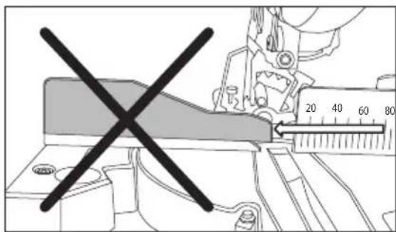 Technical diagram showing a tool with a crossed-out X mark and a ruler measuring a quantity, likely indicating a measurement or inspection.