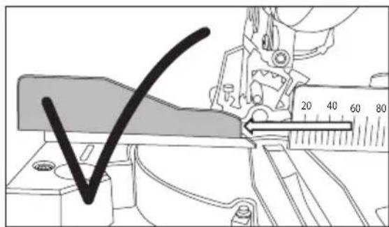 Technical diagram showing a mechanical tool with a checkmark and ruler, indicating measurement or inspection steps.