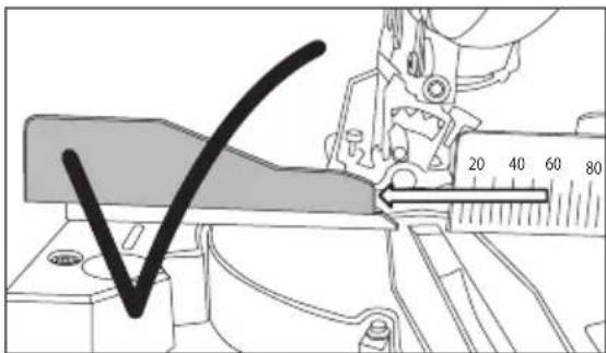 Technical diagram showing a mechanical tool with a checkmark and a ruler, indicating measurement or inspection steps.