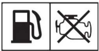 Two regulatory symbols: a fuel pump icon and a crossed-out vehicle with a plug.