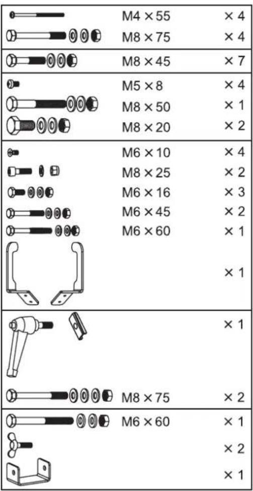 M4 × 55 M8 × 75 M8 × 45 M5 × 8 M8 × 50 M8 × 20 M6 × 10 M8 × 25 M6 × 16 M6 × 45 M6 × 60 × 4 × 2 × 3 × 2 × 1 × 1 M8 × 75 M6 × 60 × 2 × 1 × 2 × 1