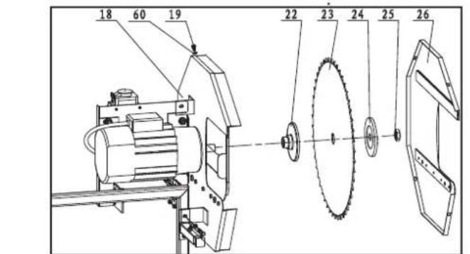 Technical diagram of an industrial machine with numbered components and exploded view