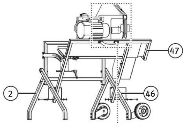 Technical diagram of a mechanical device with numbered components and labeled parts