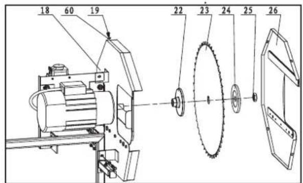 Technical diagram of an industrial machine with numbered components and exploded view views