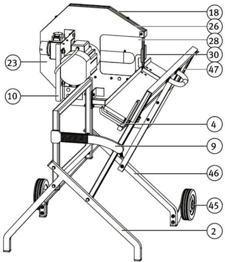 Technical diagram of a mechanical device with numbered components for identification