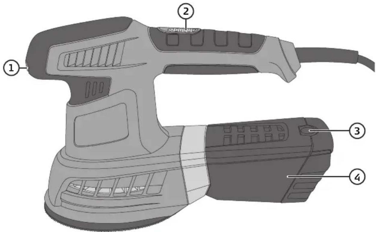 Diagram of a hairdryer with numbered parts labeled 1 to 4