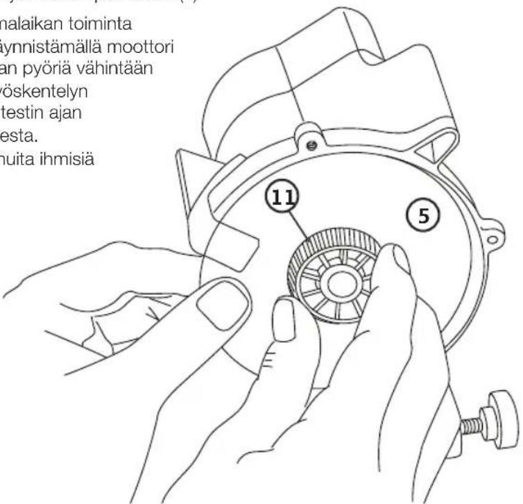 nalaikan toiminta ynnistämällä moottori an pyöriä vähintään öskentelyn testin ajan esta. huita ihmisia